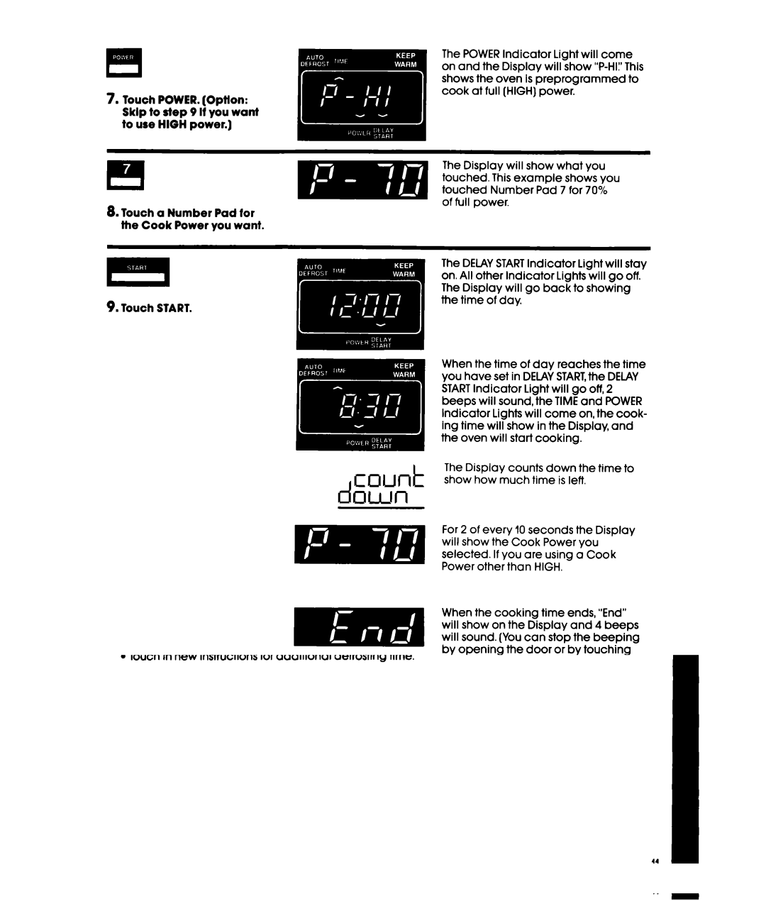 Whirlpool MHE10VW, MHE10RW warranty Touch a Number Pad for the Cook Power you want Touch Start 