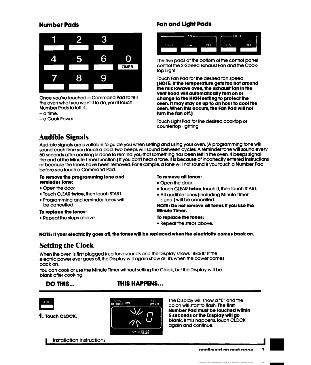 Whirlpool MHE10VW, MHE10RW warranty Number Pads, Fan and Light Pads 