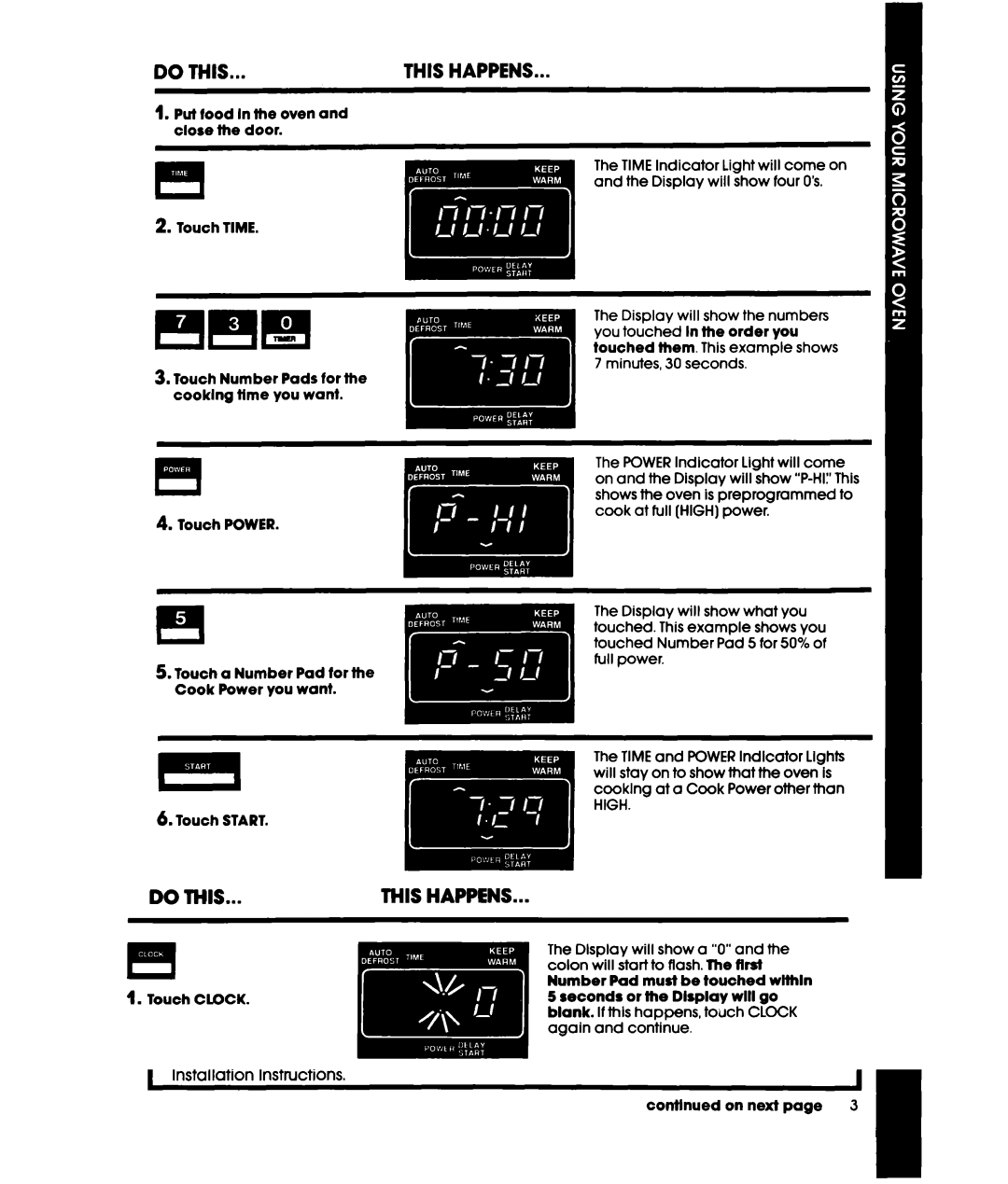 Whirlpool MHE10RW, MHE10VW warranty Put food In the oven and close the door, Touch Time 