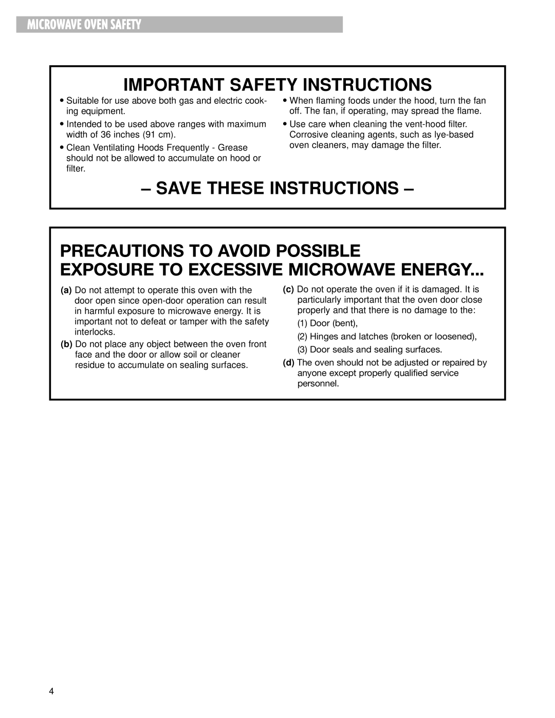 Whirlpool MHE13XH warranty Microwave Oven Safety 