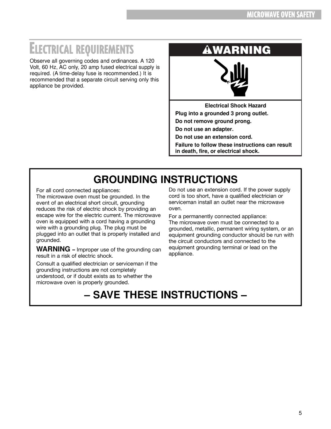 Whirlpool MHE13XH warranty Grounding Instructions 