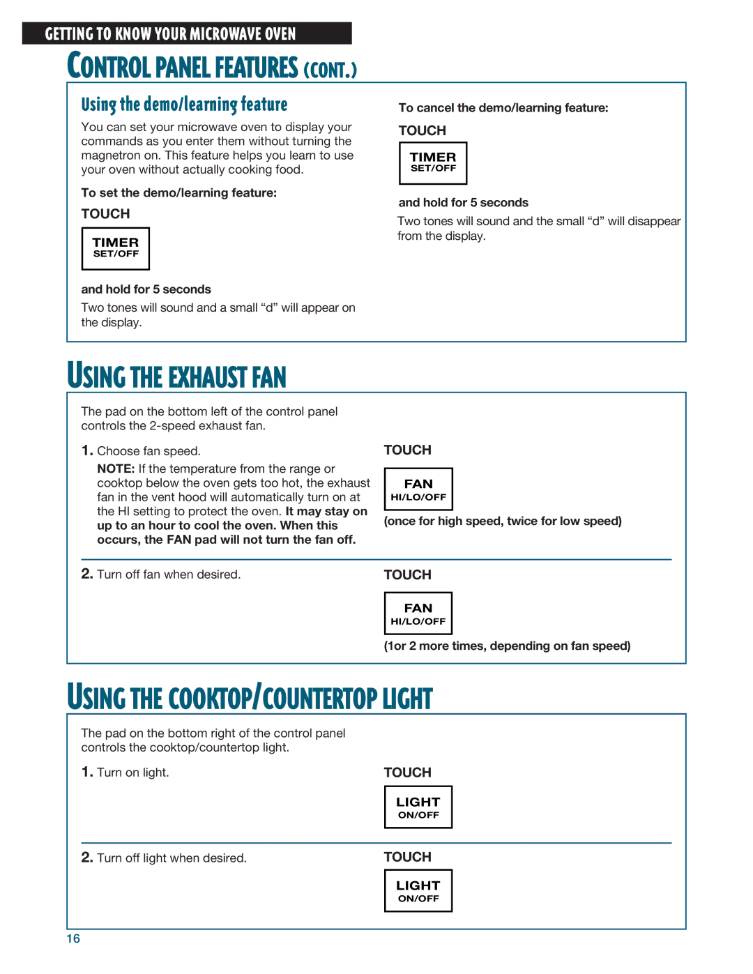 Whirlpool MHE14RF installation instructions Using the Exhaust FAN, Timer, Fan, Light 