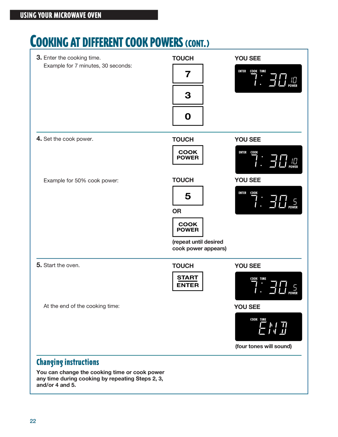 Whirlpool MHE14RF installation instructions Cooking AT Different Cook Powers, Repeat until desired cook power appears 