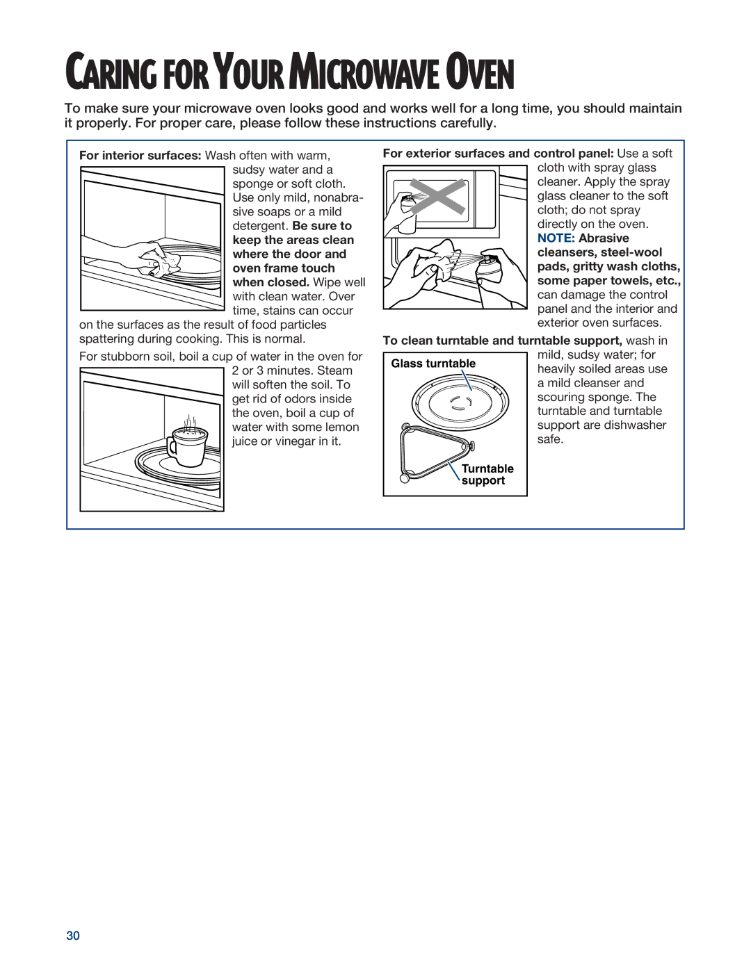 Whirlpool MHE14RF installation instructions Caring for Your Microwave Oven 