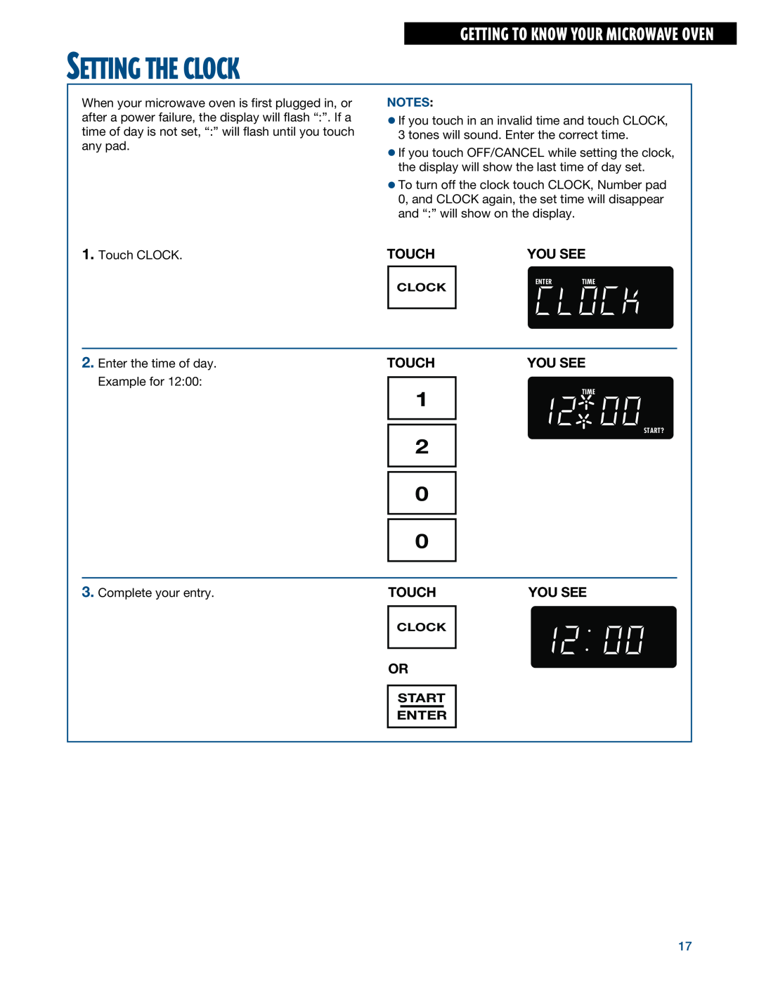 Whirlpool MHE14RF installation instructions SETTING THE CLOCK¼, Getting To Know Your Microwave Oven, You See, Touch 