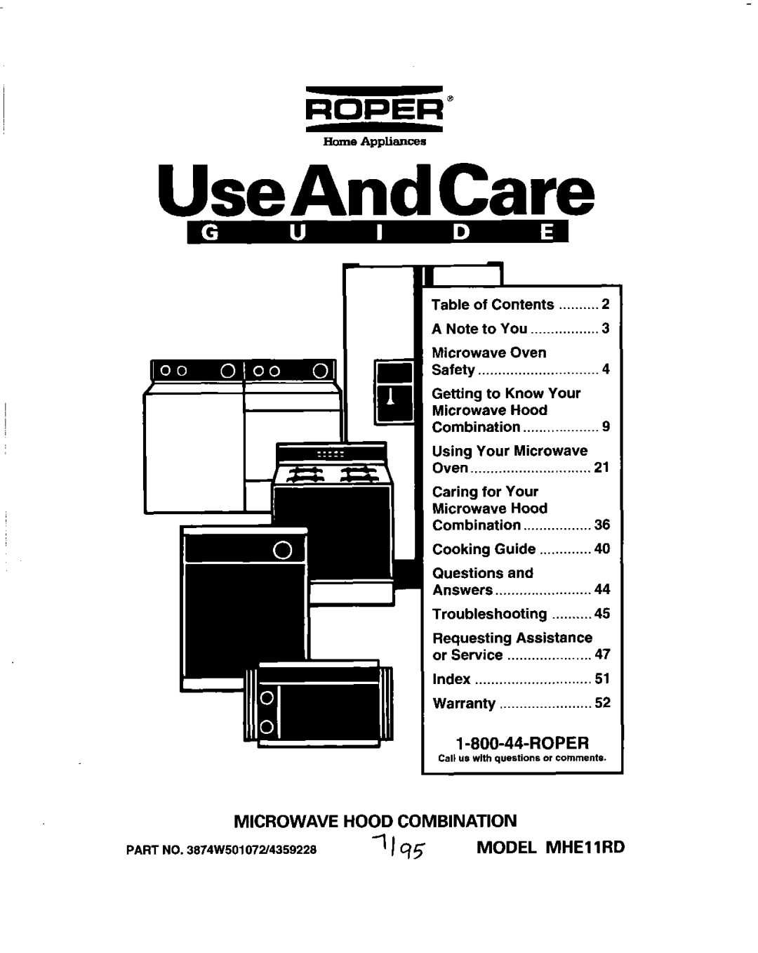 Whirlpool MHEI IRD warranty Contents You, Safety, Know Your, Using Your, For, Cooking Guide, Answers Troubleshooting 