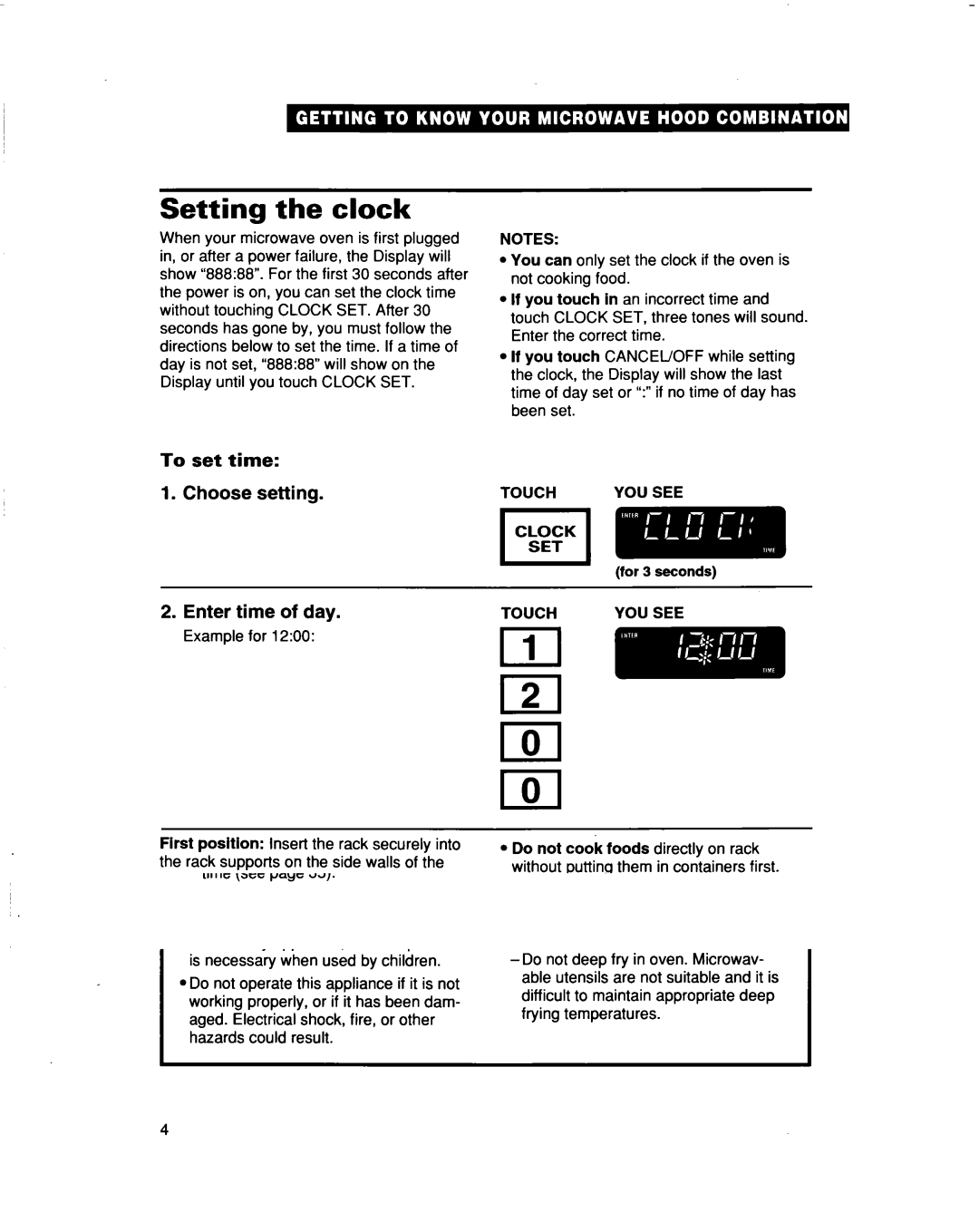 Whirlpool MHEI IRD warranty Setting the clock, Set time Choose setting, Enter time of day, Complete entry, Iii 