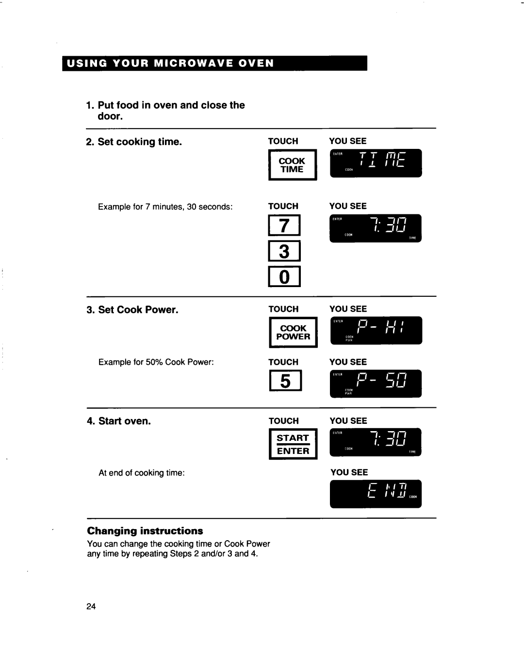 Whirlpool MHEI IRD warranty Put food in oven and close the door Set cooking time, Set Cook Power 