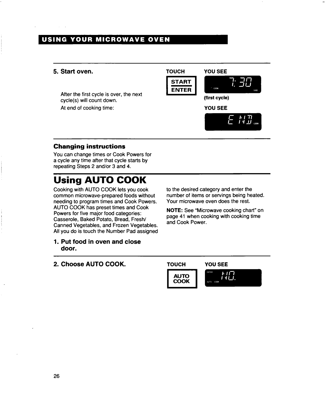 Whirlpool MHEI IRD warranty Using Auto Cook, Put food in oven and close door Choose Auto Cook 