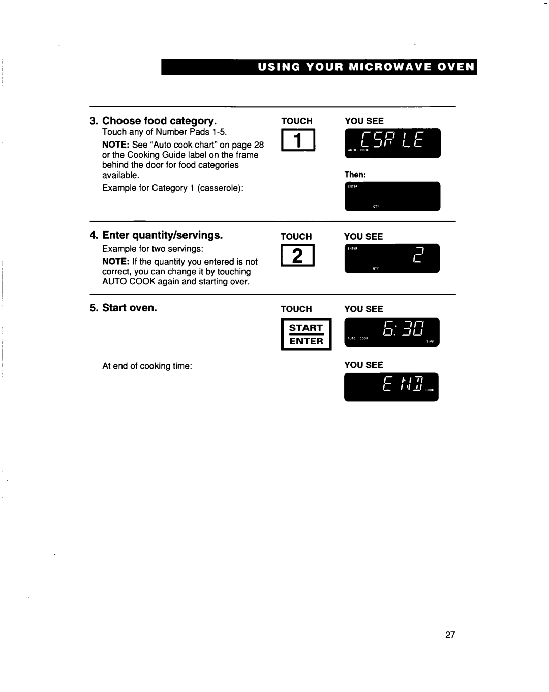 Whirlpool MHEI IRD warranty Choose food category, Enter Quantity/servings 