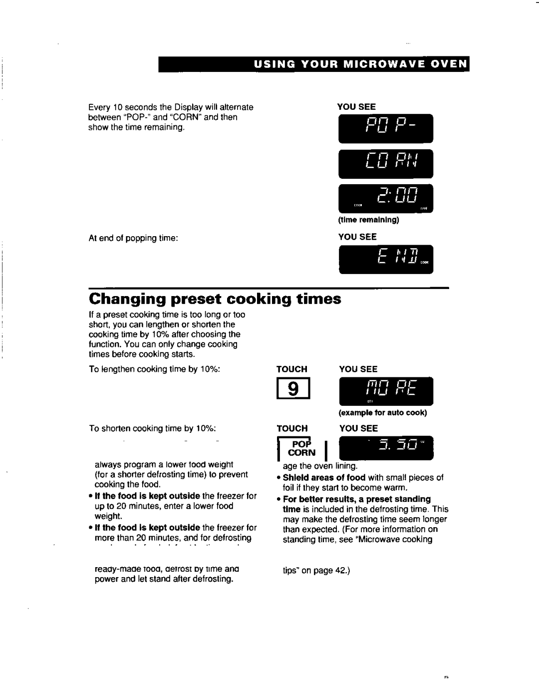 Whirlpool MHEI IRD warranty Changing preset cooking times 