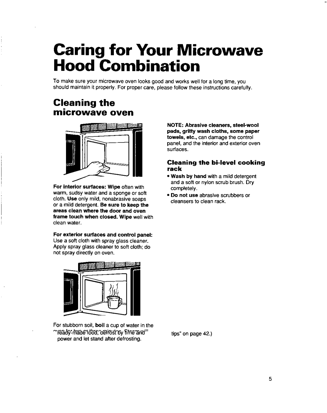 Whirlpool MHEI IRD Caring for Your Microwave Hood Combination, Cleaning the microwave oven, CEiEning the bi-level cooking 