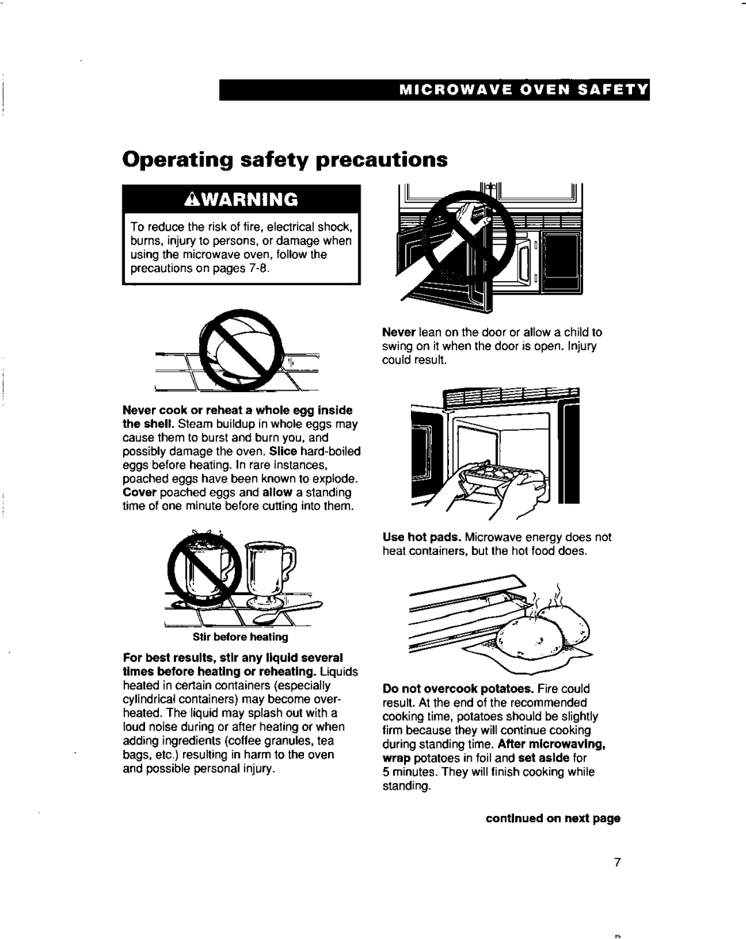 Whirlpool MHEI IRD warranty Operating safety precautions 