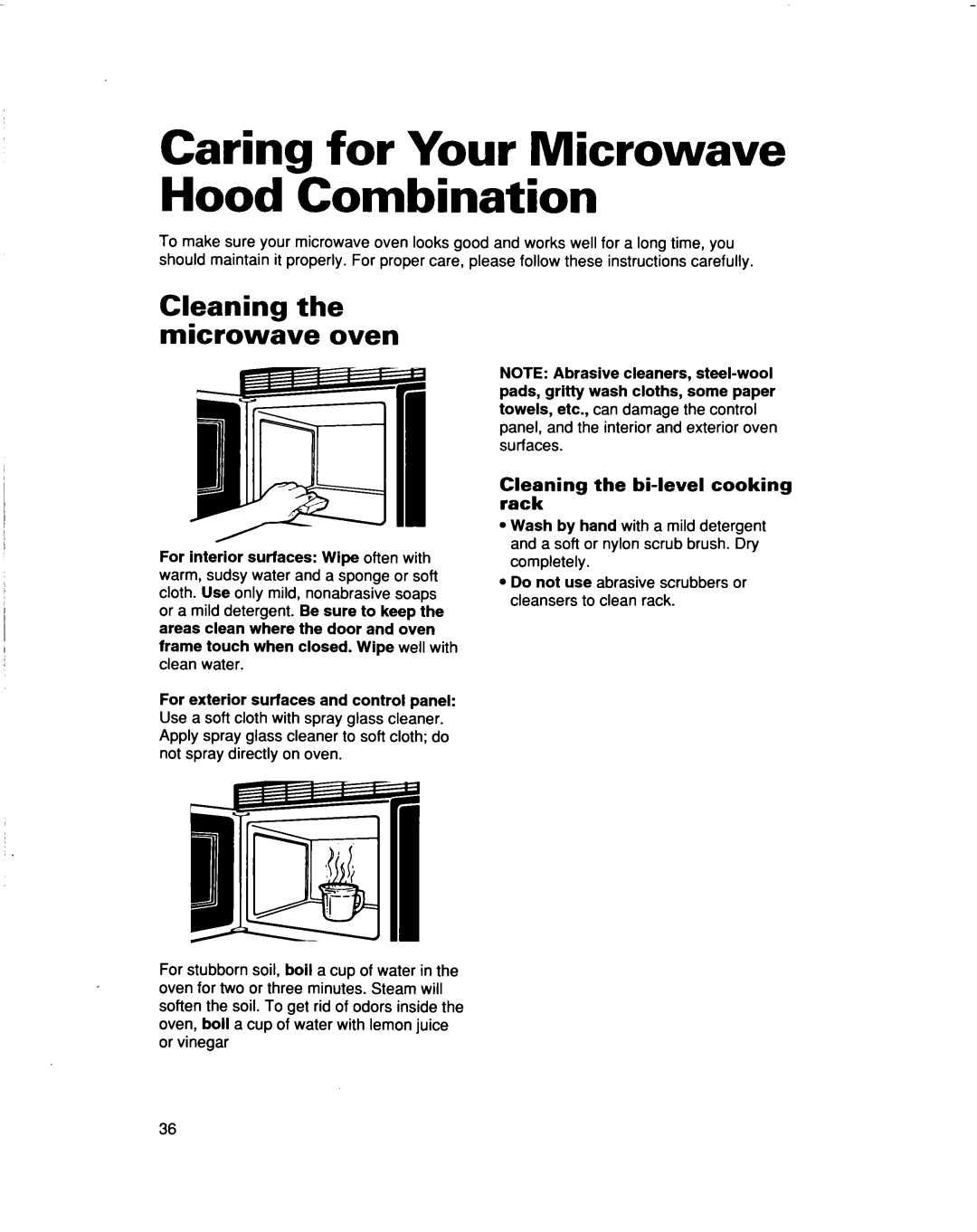 Whirlpool MHEI IRD Caring for Your Microwave Hood Combination, Cleaning the microwave oven, CEiE ning the bi-levelcooking 