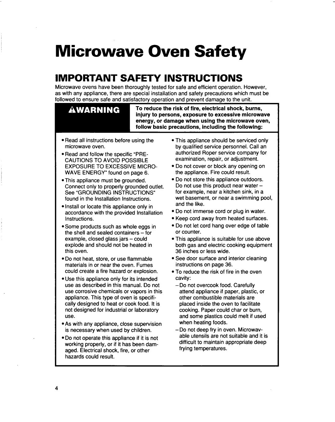 Whirlpool MHEI IRD warranty Microwave Oven Safety, Important Safety Instructions 