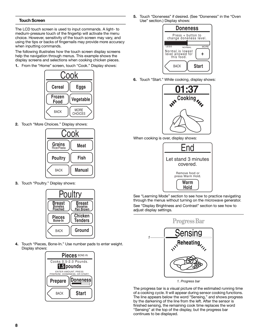 Whirlpool Micro oven manual 0137, Progress Bar 