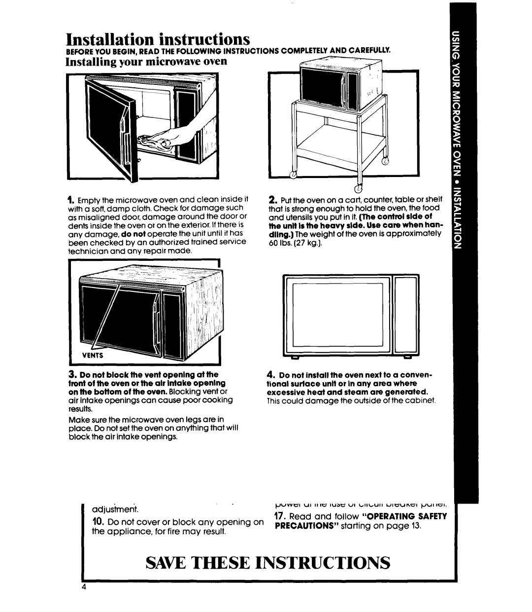 Whirlpool Microwace Oven manual Installation instructions, Installing your microwave oven 