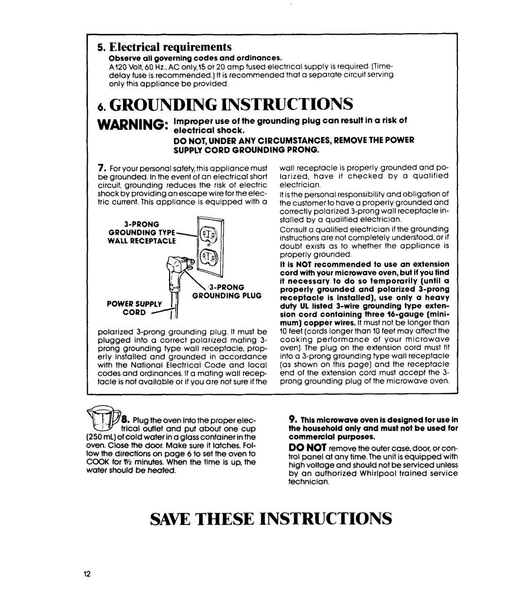 Whirlpool Microwace Oven manual Grounding Instructions, Electrical requirements, Saw These Instructions 
