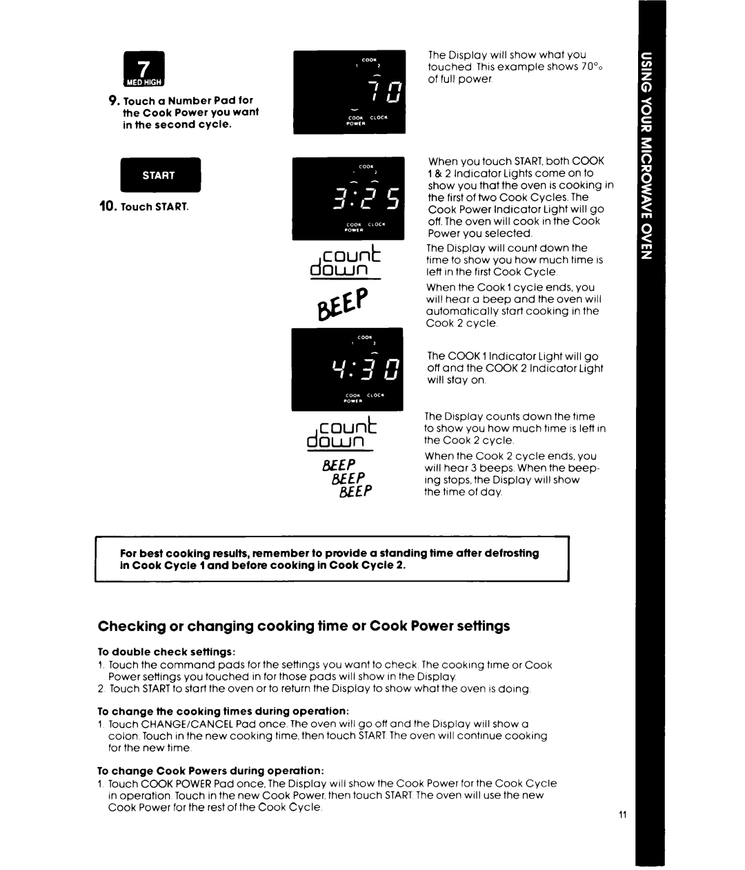 Whirlpool 252, Microwave Oven, MW3500XP manual Count, Checking or changing cooking time or Cook Power settings 