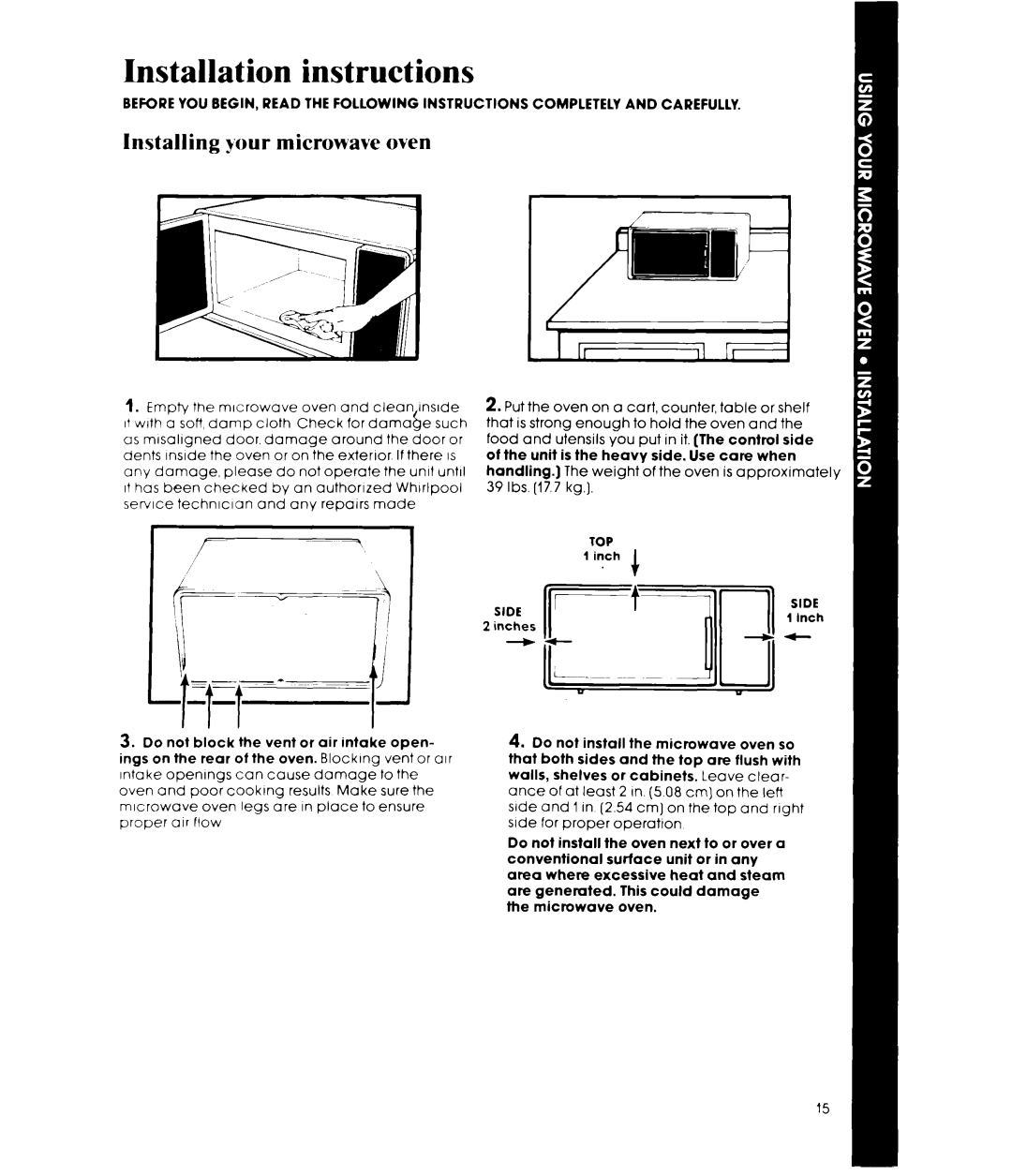 Whirlpool Microwave Oven, MW3500XP, 252 manual Installation instructions, Installing your microwave oven, Top 