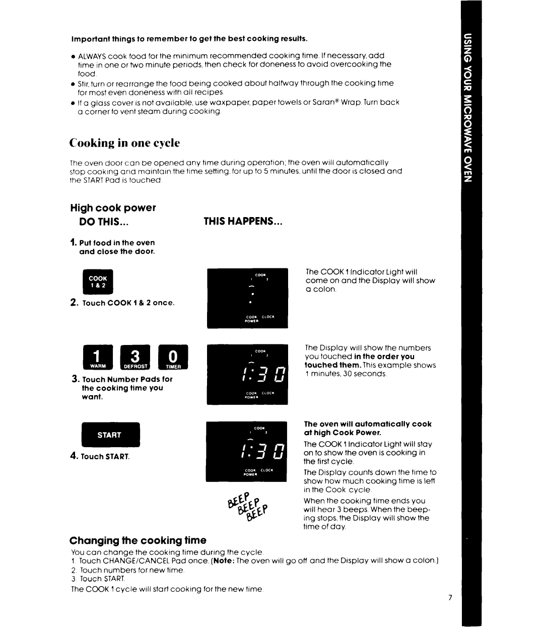 Whirlpool MW3500XP, Microwave Oven, 252 manual Cooking in one cycle, High cook Power, Changing the cooking time 