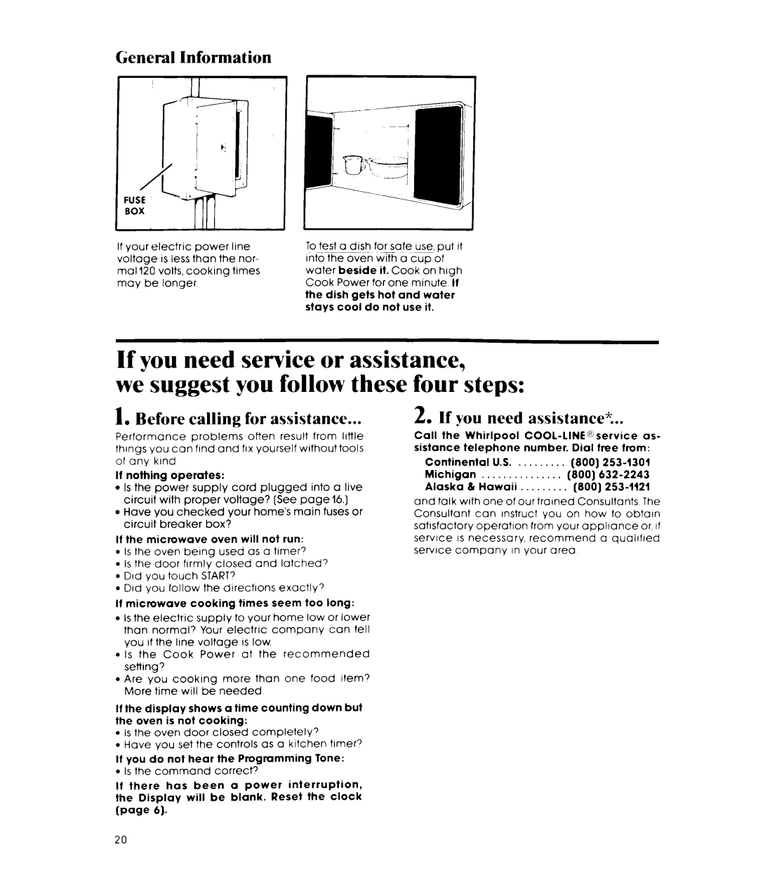 Whirlpool 252, MW3500XP If you need service or assistance, we suggest you follow these four steps, General Information 