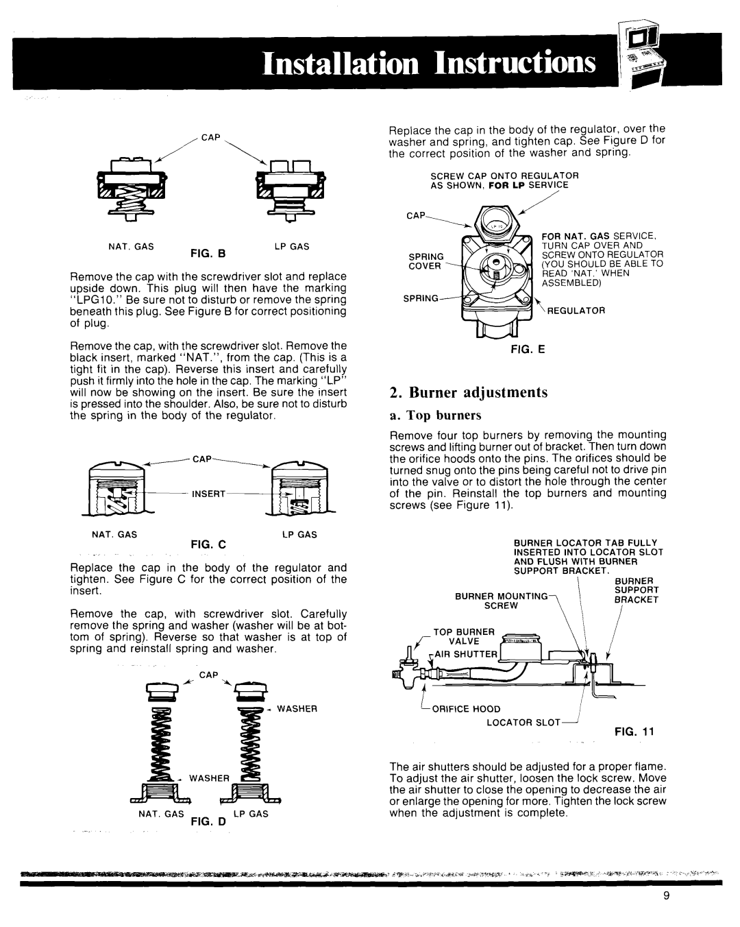 Whirlpool Microwave Oven manual Burner adjustments, a. Top burners 