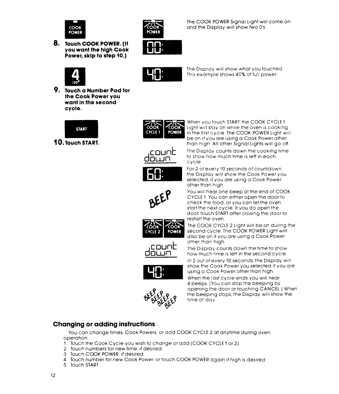 Whirlpool MIcrowave Ovens manual Count down, Changing or adding instructions 