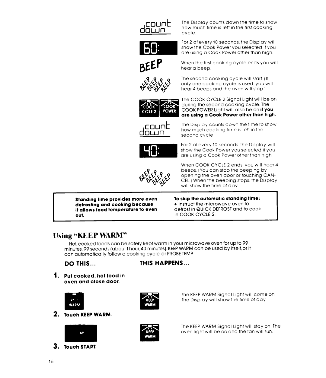 Whirlpool MIcrowave Ovens manual Using Keep Warm, Out 