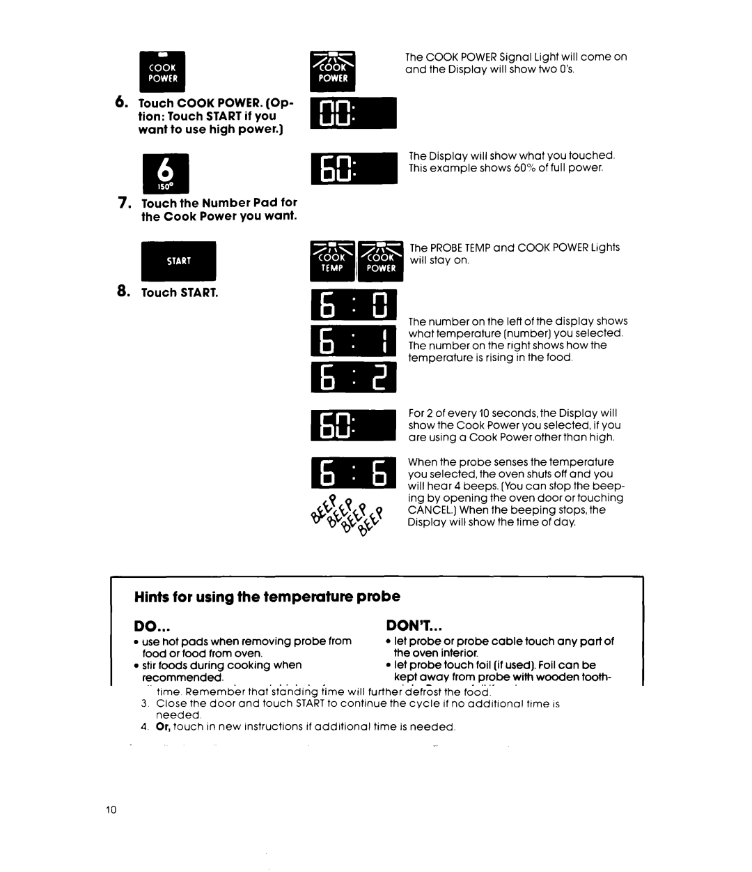 Whirlpool MIcrowave Ovens manual Hints for using the temperature probe 