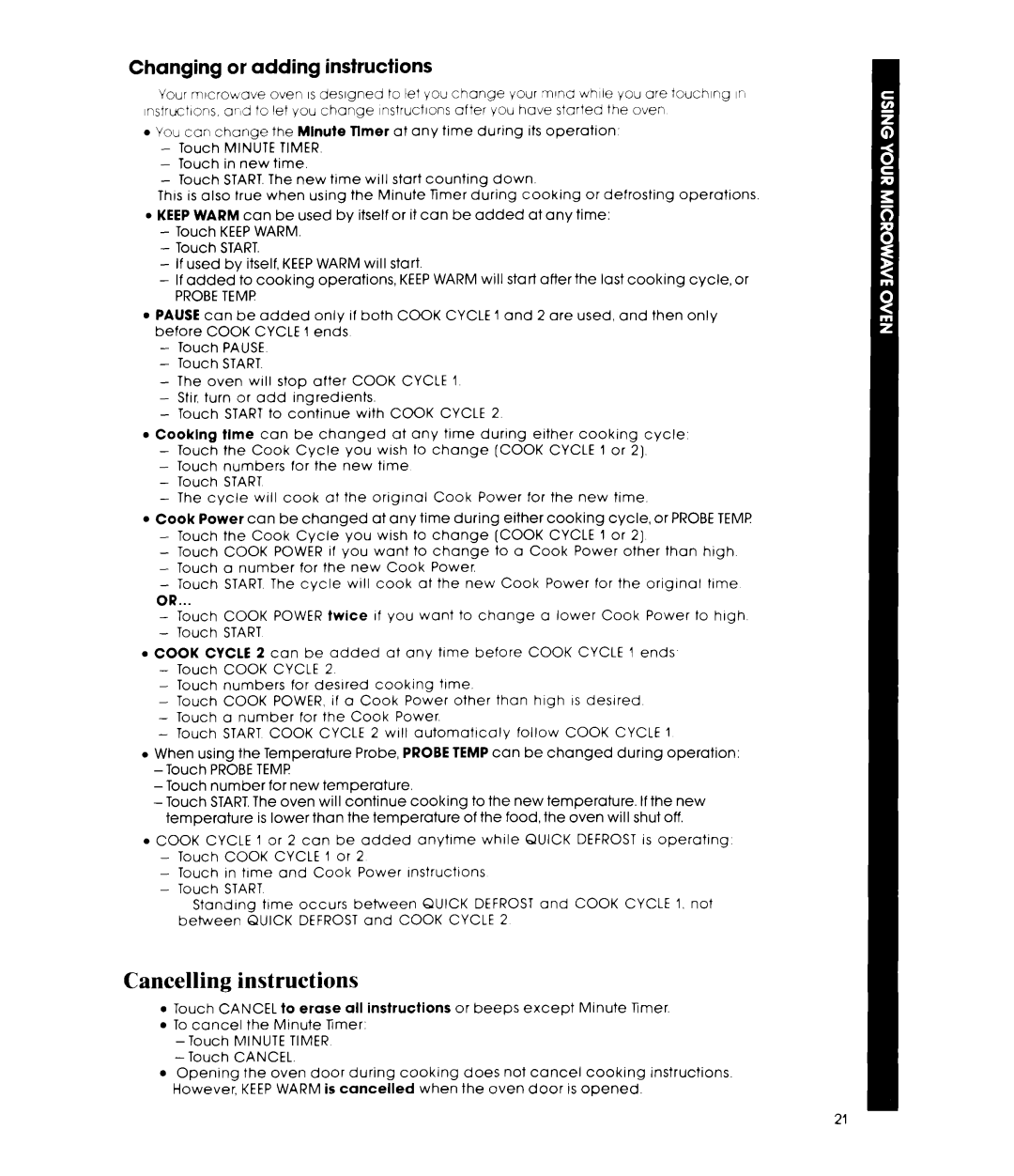 Whirlpool MIcrowave Ovens manual Cancelling Instructions, Probe TEMI?, Minute Timer 