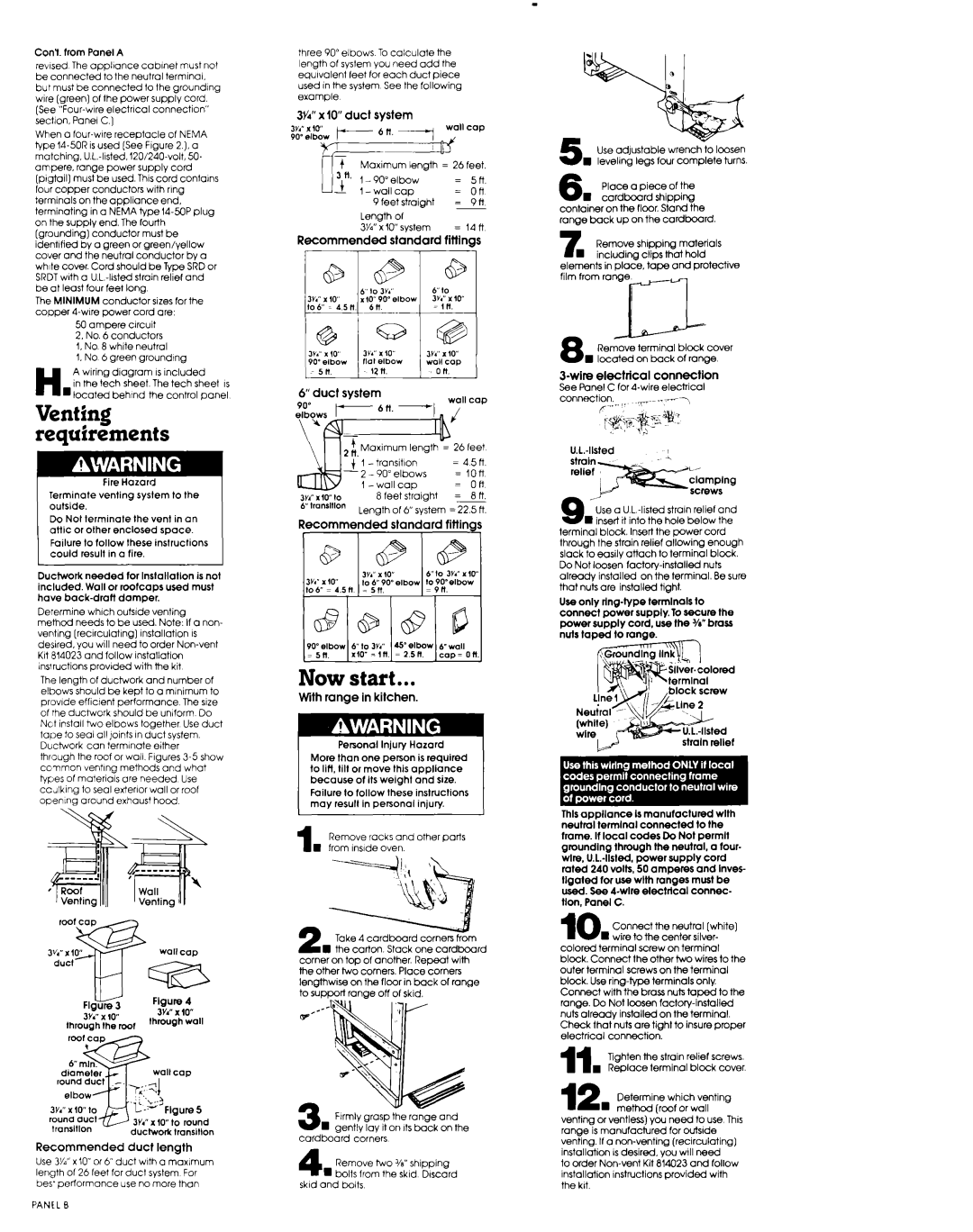 Whirlpool Microwave Range Recommended duct length, 3W x IO duct system, Standard, System, With range in kitchen 