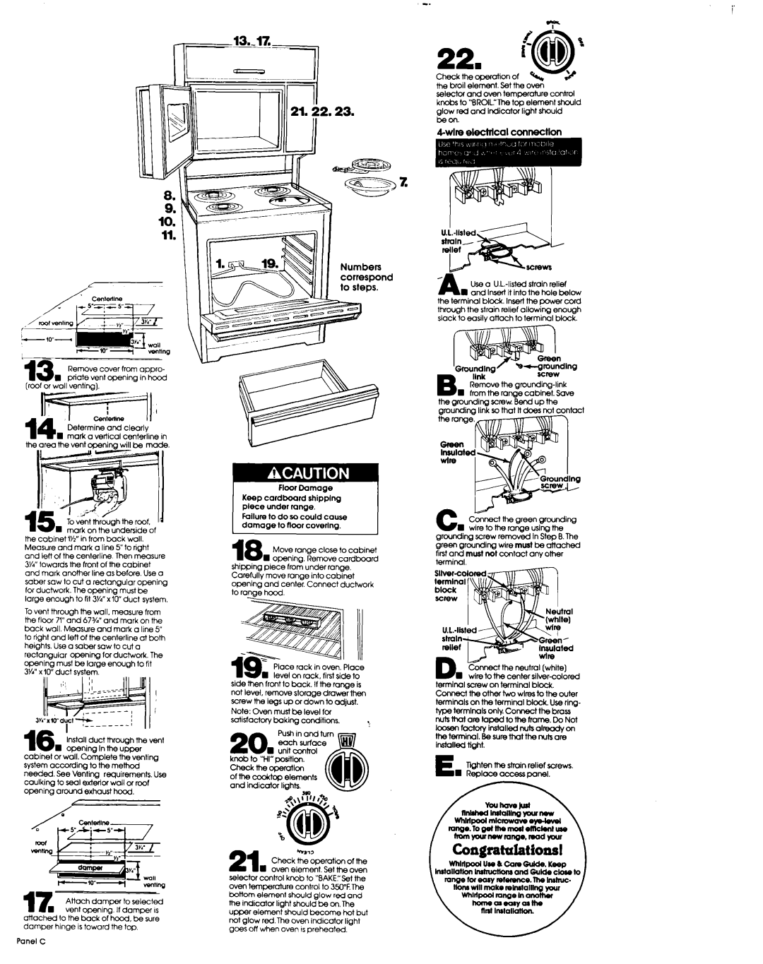 Whirlpool Microwave Range Kwlre electrical connection, 3v&y-&i+sI, Use a U.L.-listed strain relief, Push in and turn 