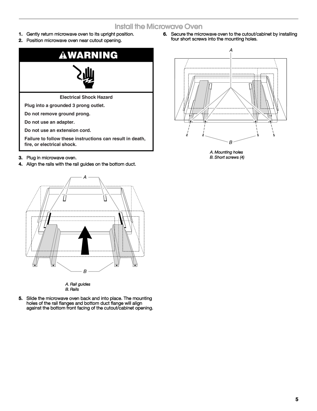 Whirlpool MK2167 installation instructions Install the Microwave Oven 