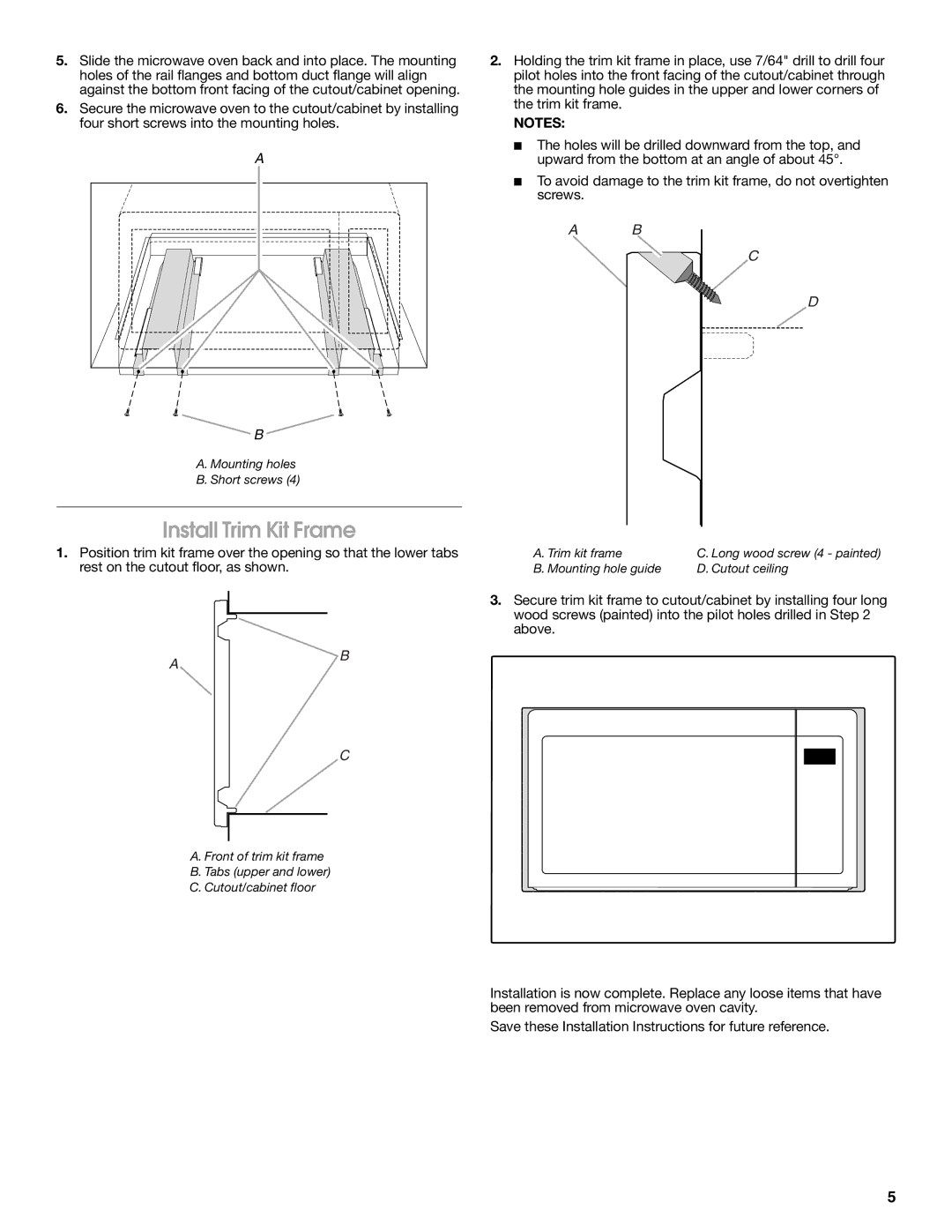 Whirlpool MK2227, MK2220 installation instructions Install Trim Kit Frame 