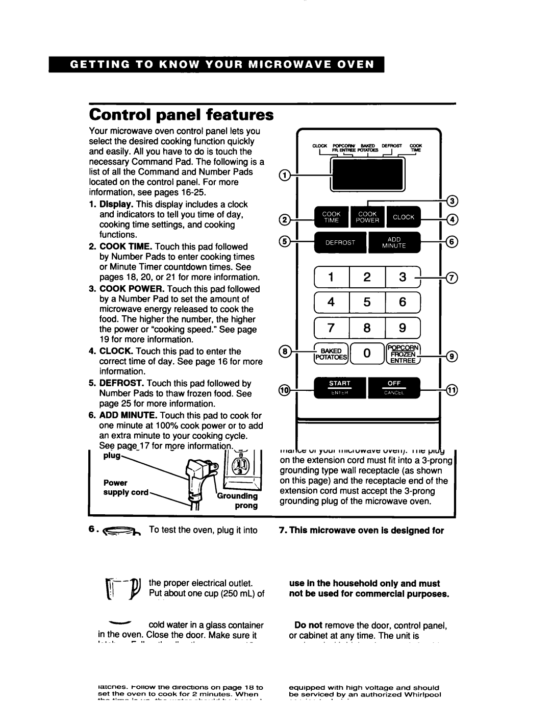 Whirlpool Ml7078XD, MT7076XD installation instructions Control panel features, See page 17 for more information 