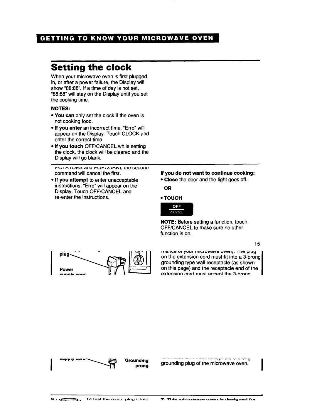 Whirlpool Ml7078XD, MT7076XD Setting the clock, Set time Choose setting, Enter time of day, Example for 