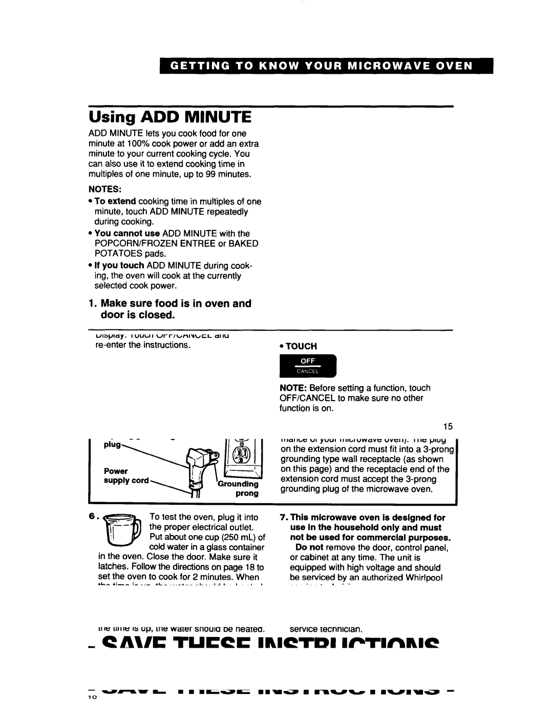 Whirlpool MT7076XD, Ml7078XD Using ADD Minute, Make sure food is in oven and door is closed Choose setting, Start oven 