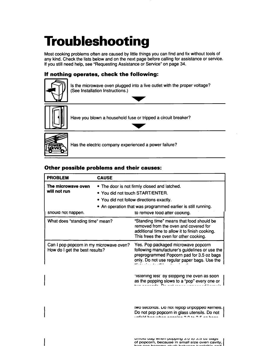 Whirlpool Ml7078XD Troubleshooting, If nothing operates, check the following, Other possible problems and their causes 