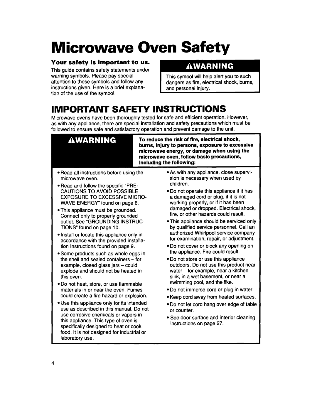 Whirlpool Ml7078XD, MT7076XD installation instructions Microwave Oven Safety, Your safety is important to us 