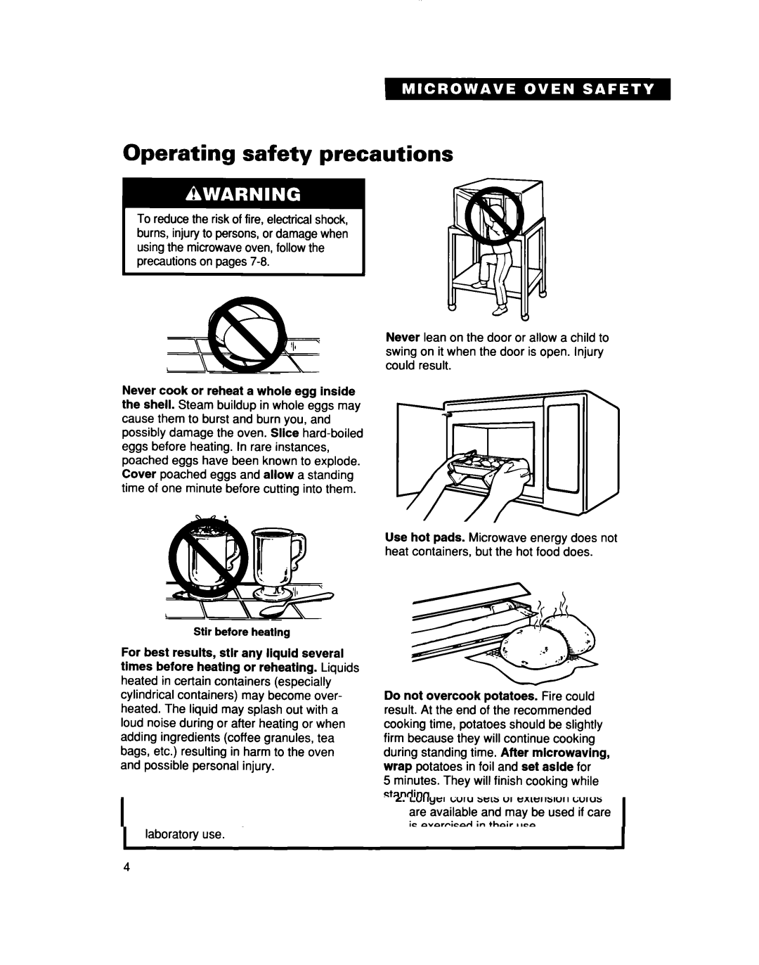 Whirlpool MT7076XD, Ml7078XD Operating safety precautions, Minutes. They will finish cooking while standing On next 