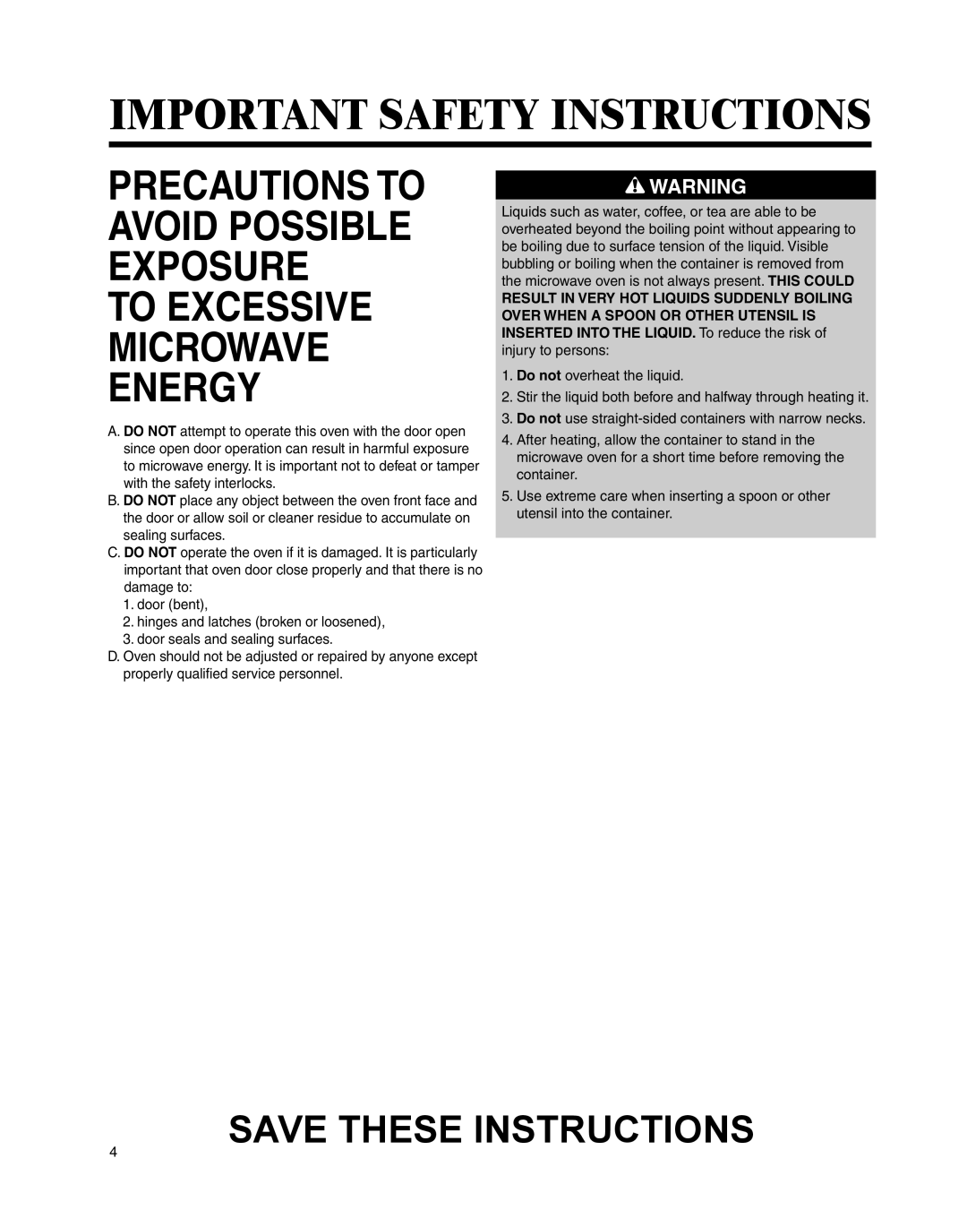 Whirlpool MMV4205BA important safety instructions To Excessive 