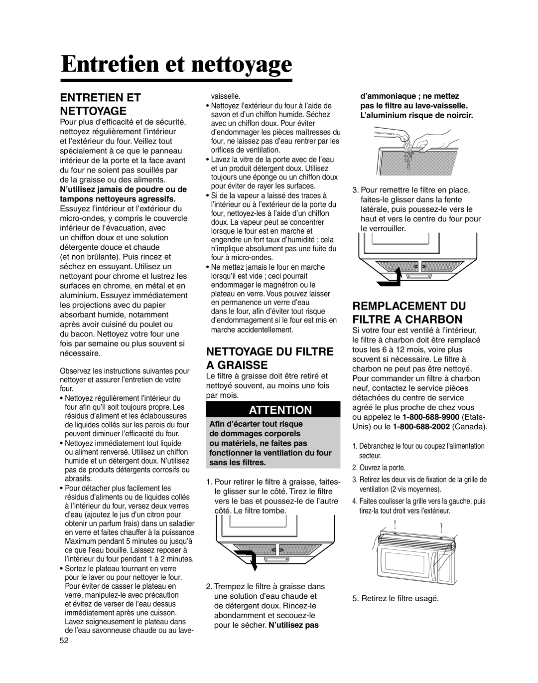 Whirlpool MMV4205BA Entretien et nettoyage, Entretien ET Nettoyage, Nettoyage DU Filtre a Graisse, Vaisselle 