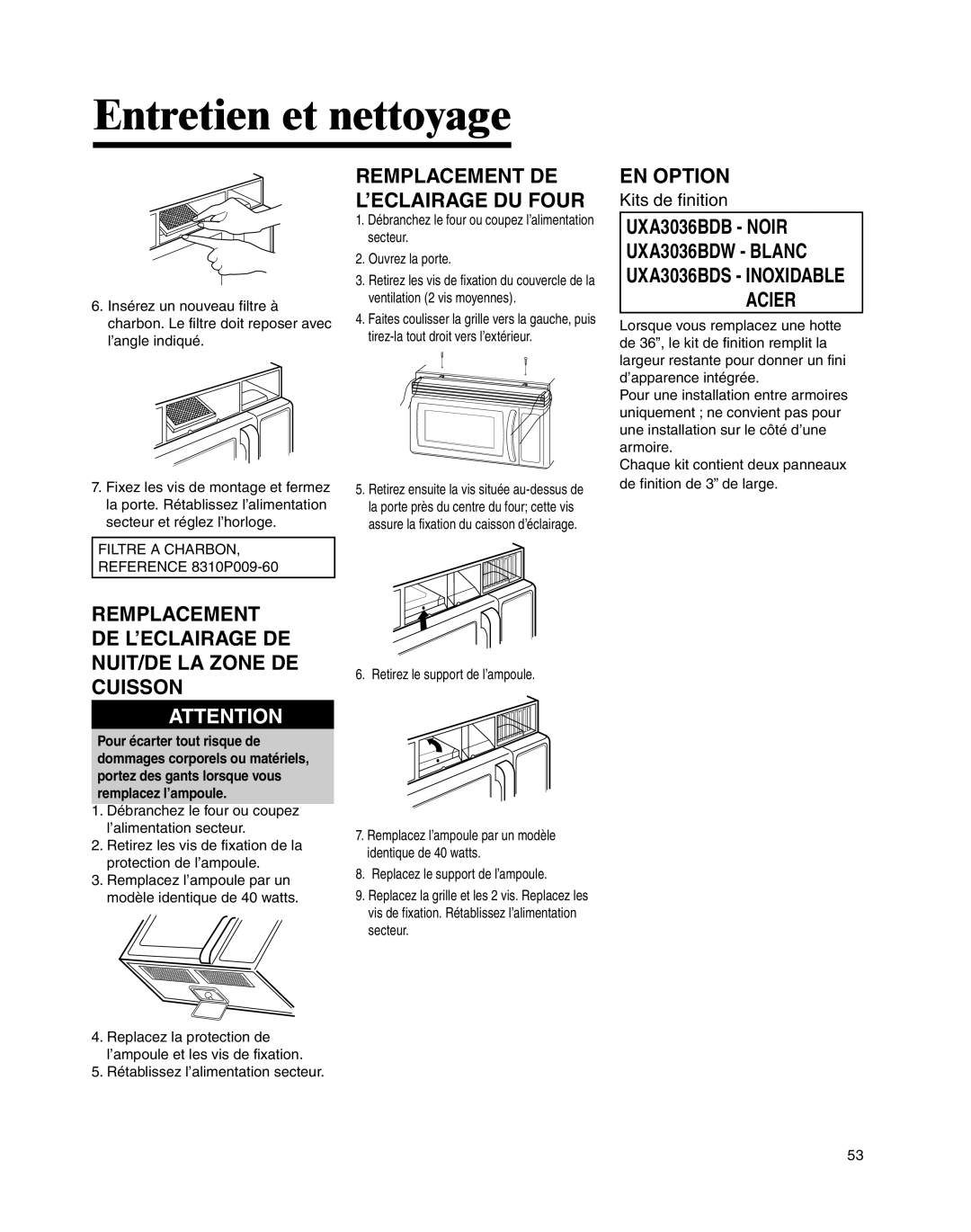 Whirlpool MMV4205BA Remplacement DE L’ECLAIRAGE DE NUIT/DE LA Zone DE Cuisson, EN Option, UXA3036BDB Noir, Acier 