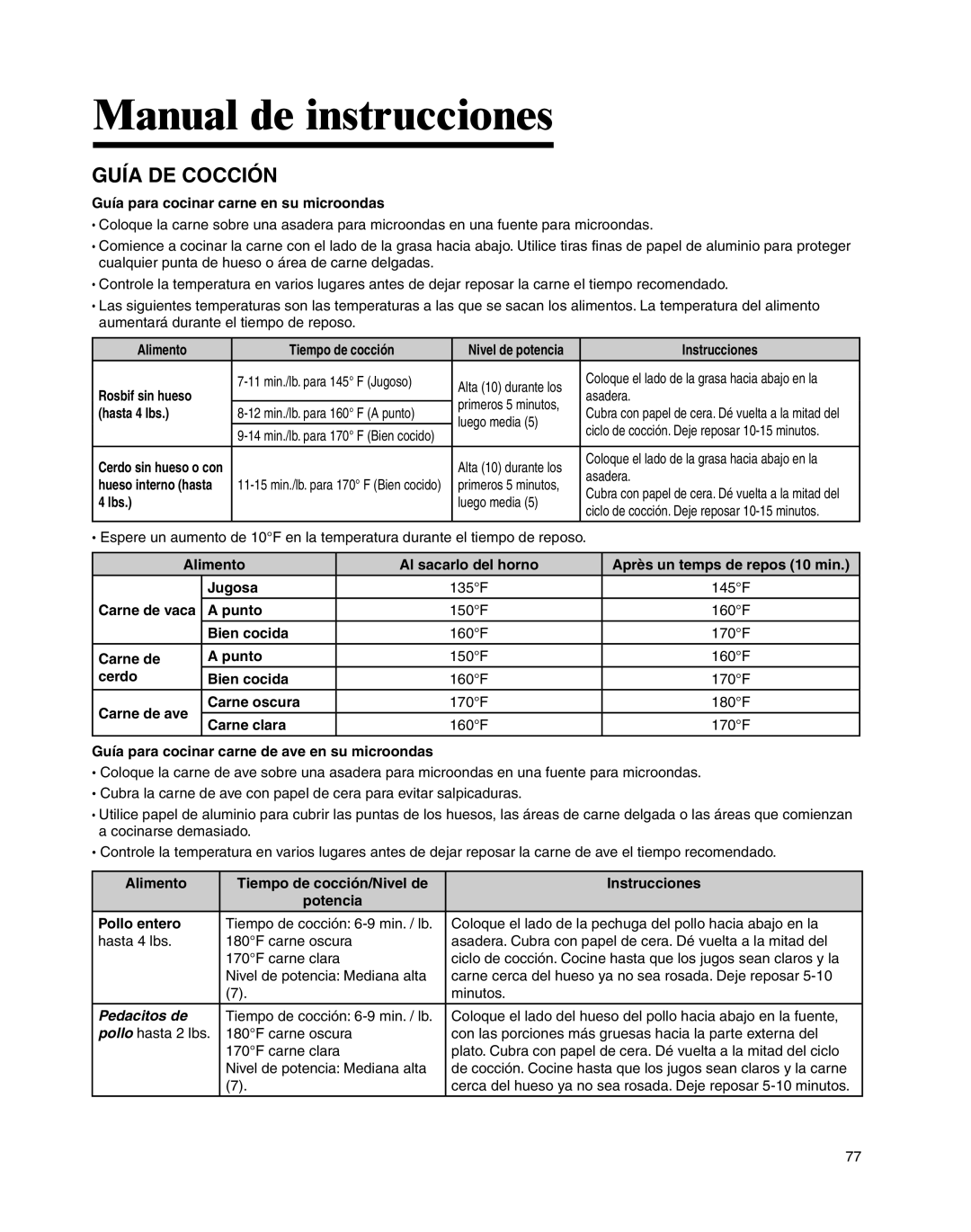 Whirlpool MMV4205BA important safety instructions Guía DE Cocción 