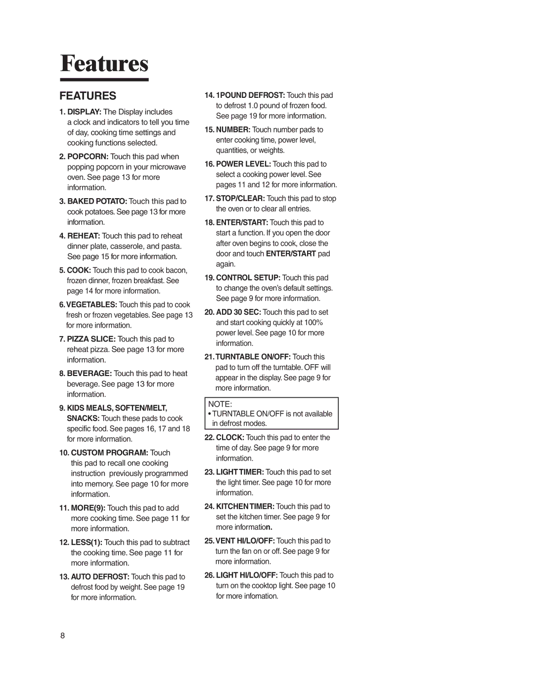 Whirlpool MMV4205BA important safety instructions Features 