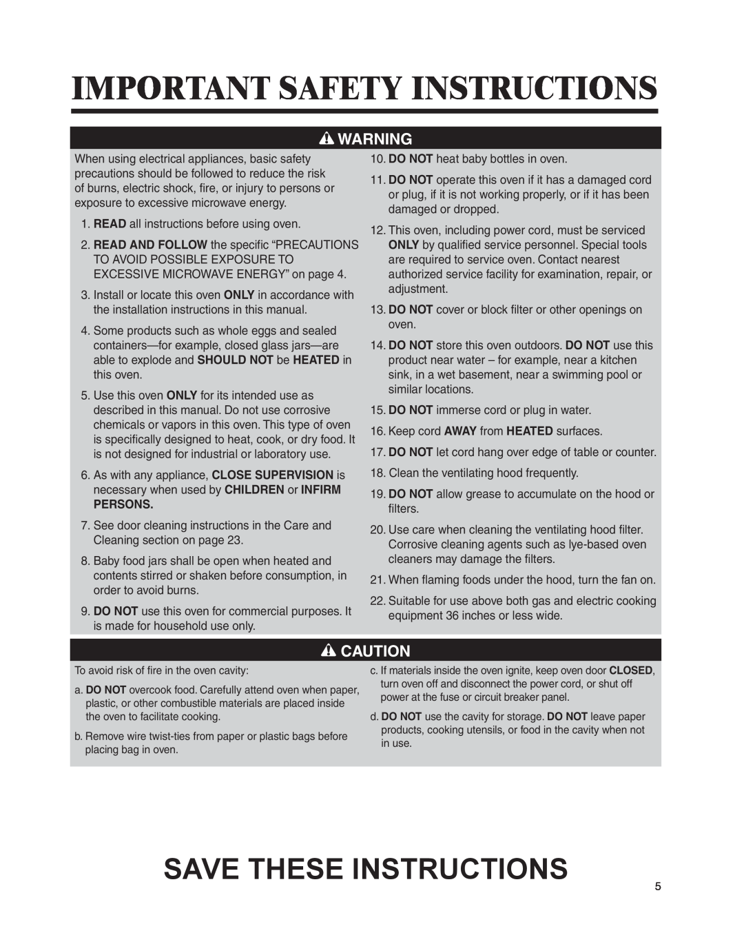 Whirlpool MMV4205BA important safety instructions Important Safety Instructions, Save These Instructions, Persons 