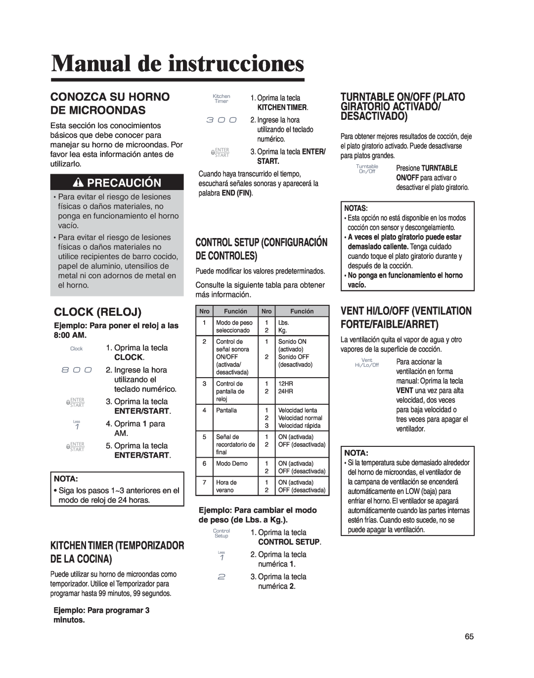 Whirlpool MMV4205BA Manual de instrucciones, Conozca Su Horno De Microondas, Clock Reloj, Precaución 