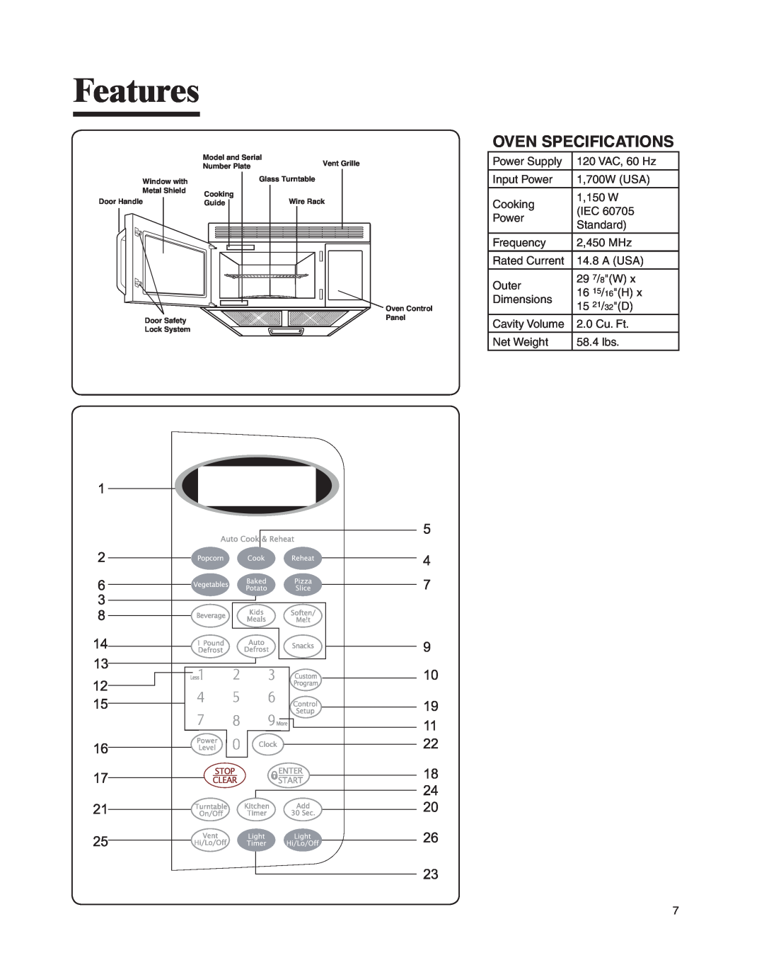 Whirlpool MMV4205BA important safety instructions Features, Oven Specifications 