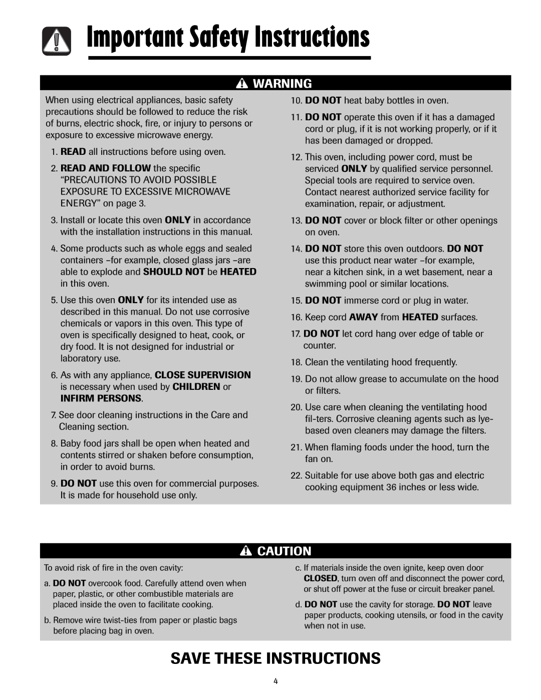 Whirlpool MMV5207AA/AC important safety instructions Infirm Persons 